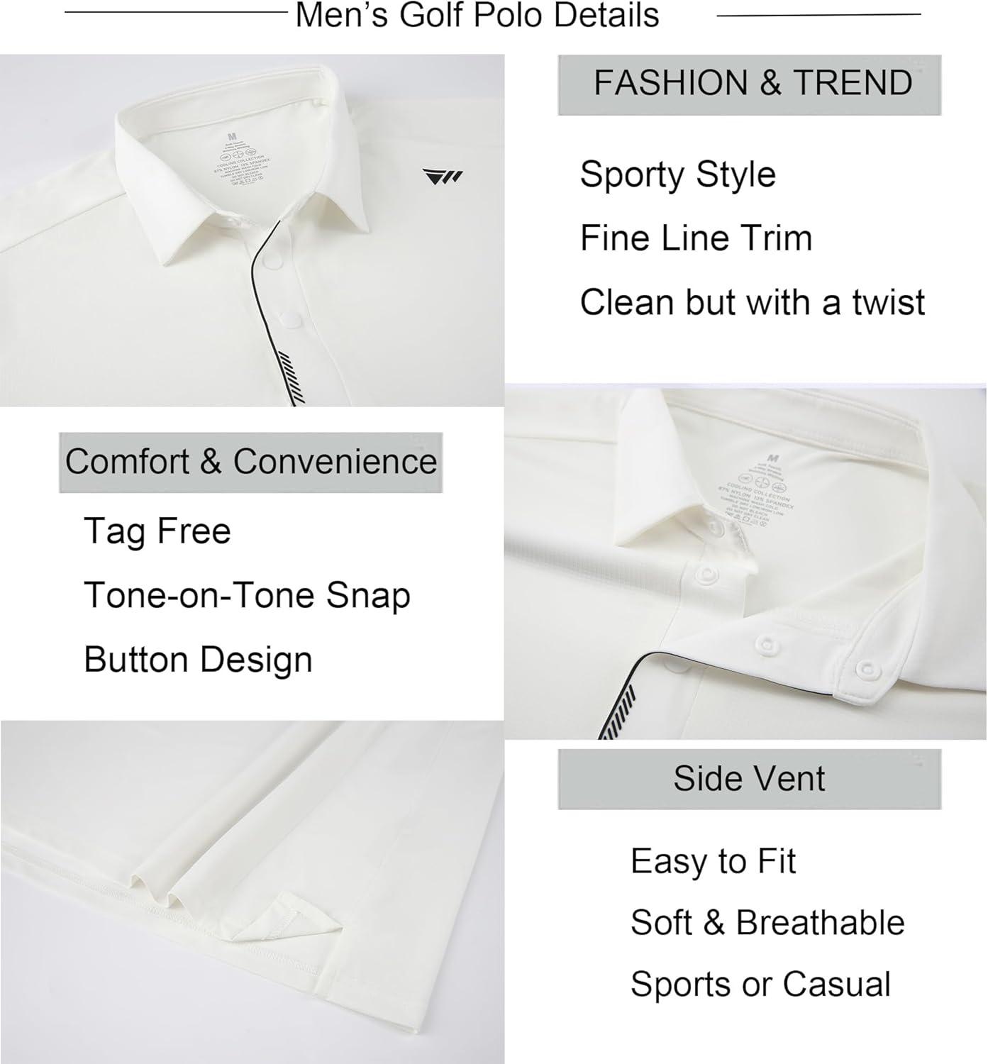 imageAlex Vando Mens Golf Shirts Moisture Wicking QuickDry Short Sleeve Performance Dry Fit Active Men Polo ShirtsWhite