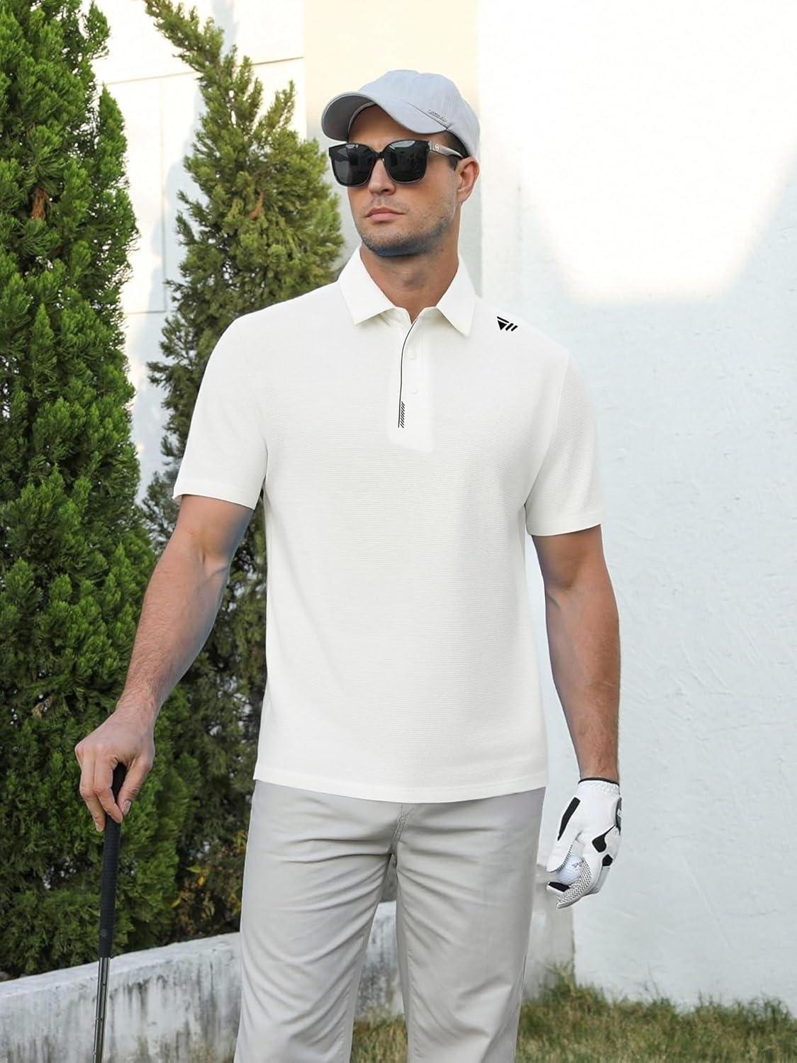 imageAlex Vando Mens Golf Shirts Moisture Wicking QuickDry Short Sleeve Performance Dry Fit Active Men Polo ShirtsWhite