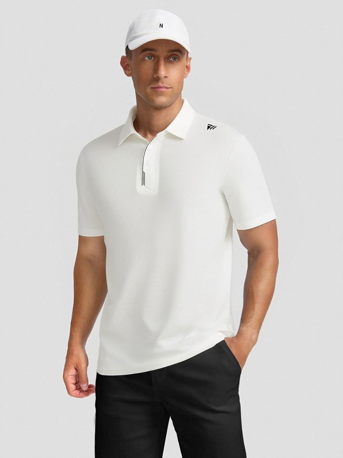 imageAlex Vando Mens Golf Shirts Moisture Wicking QuickDry Short Sleeve Performance Dry Fit Active Men Polo ShirtsWhite