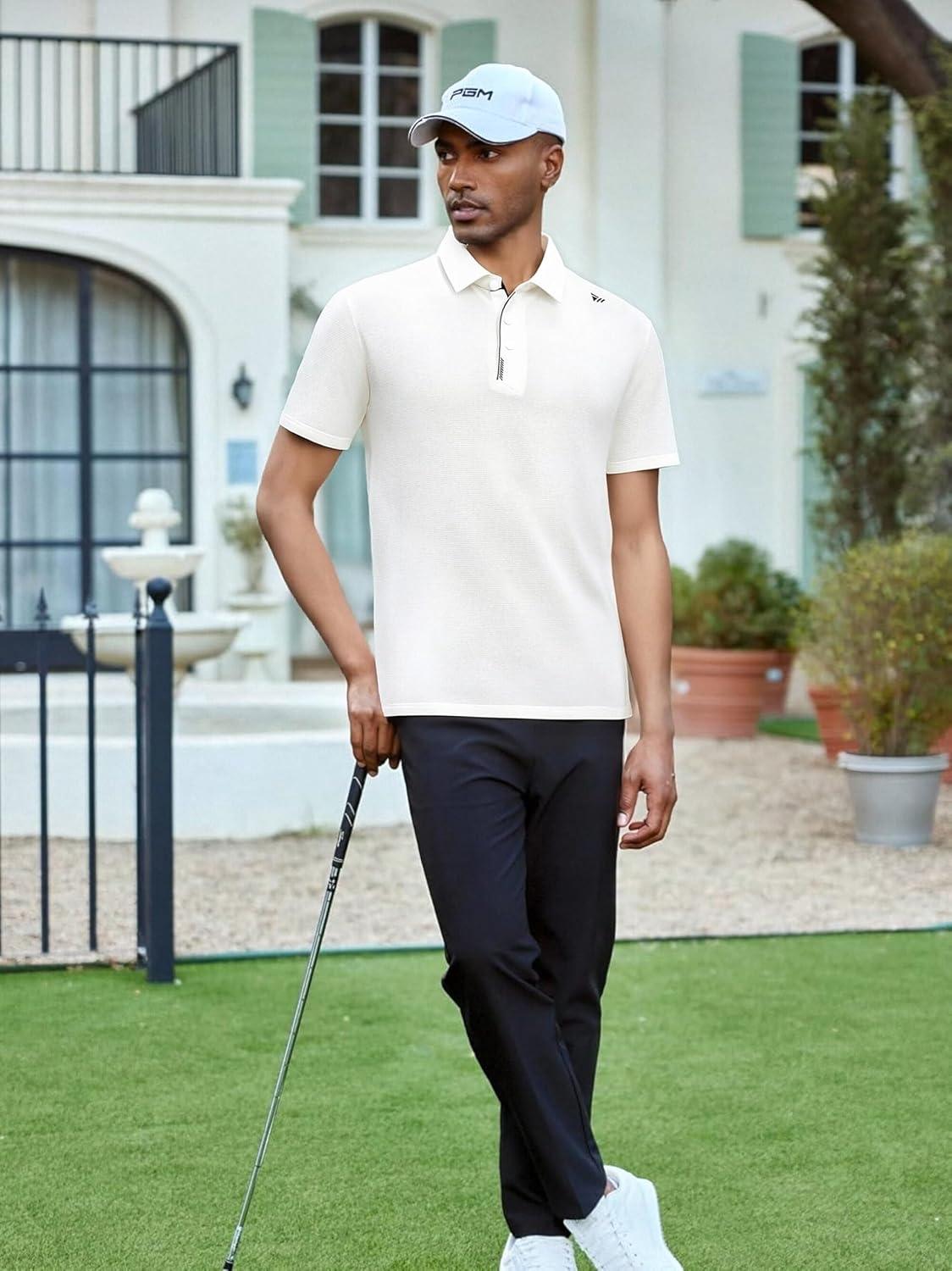 imageAlex Vando Mens Golf Shirts Moisture Wicking QuickDry Short Sleeve Performance Dry Fit Active Men Polo ShirtsWhite
