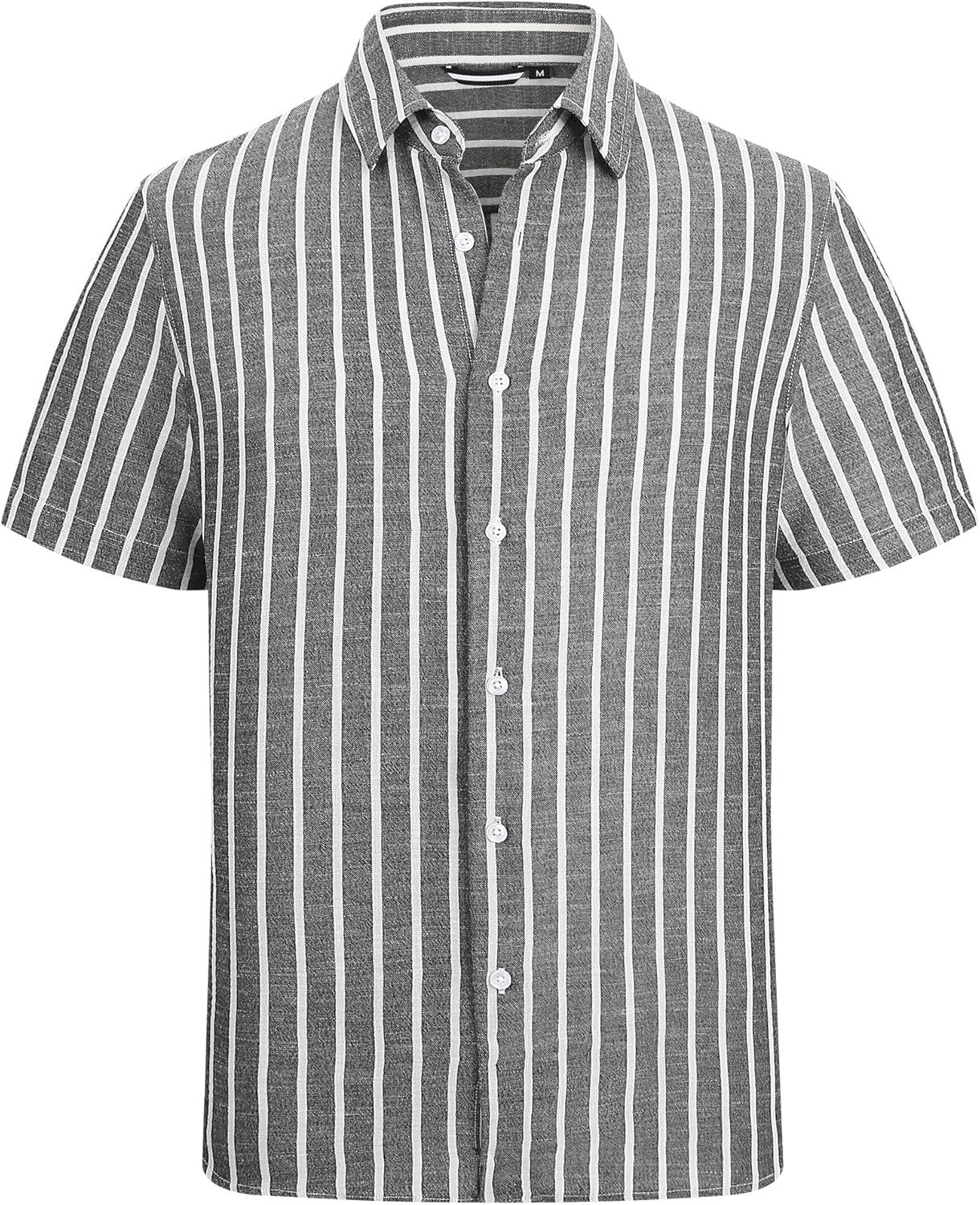 imageAlex Vando Mens Linen Short Sleeve Casual Button Down Shirt for Men Beach Wedding ShirtsBlack