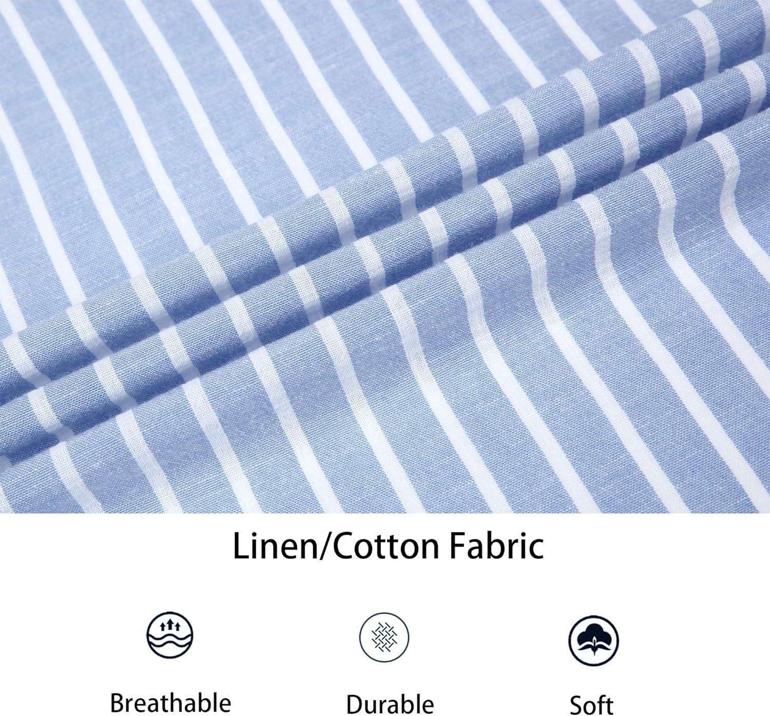 imageAlex Vando Mens Linen Short Sleeve Casual Button Down Shirt for Men Beach Wedding ShirtsBlue