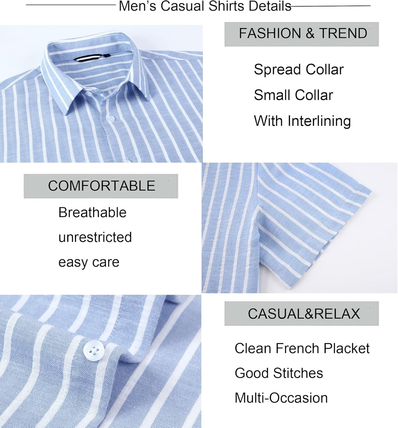 imageAlex Vando Mens Linen Short Sleeve Casual Button Down Shirt for Men Beach Wedding ShirtsBlue