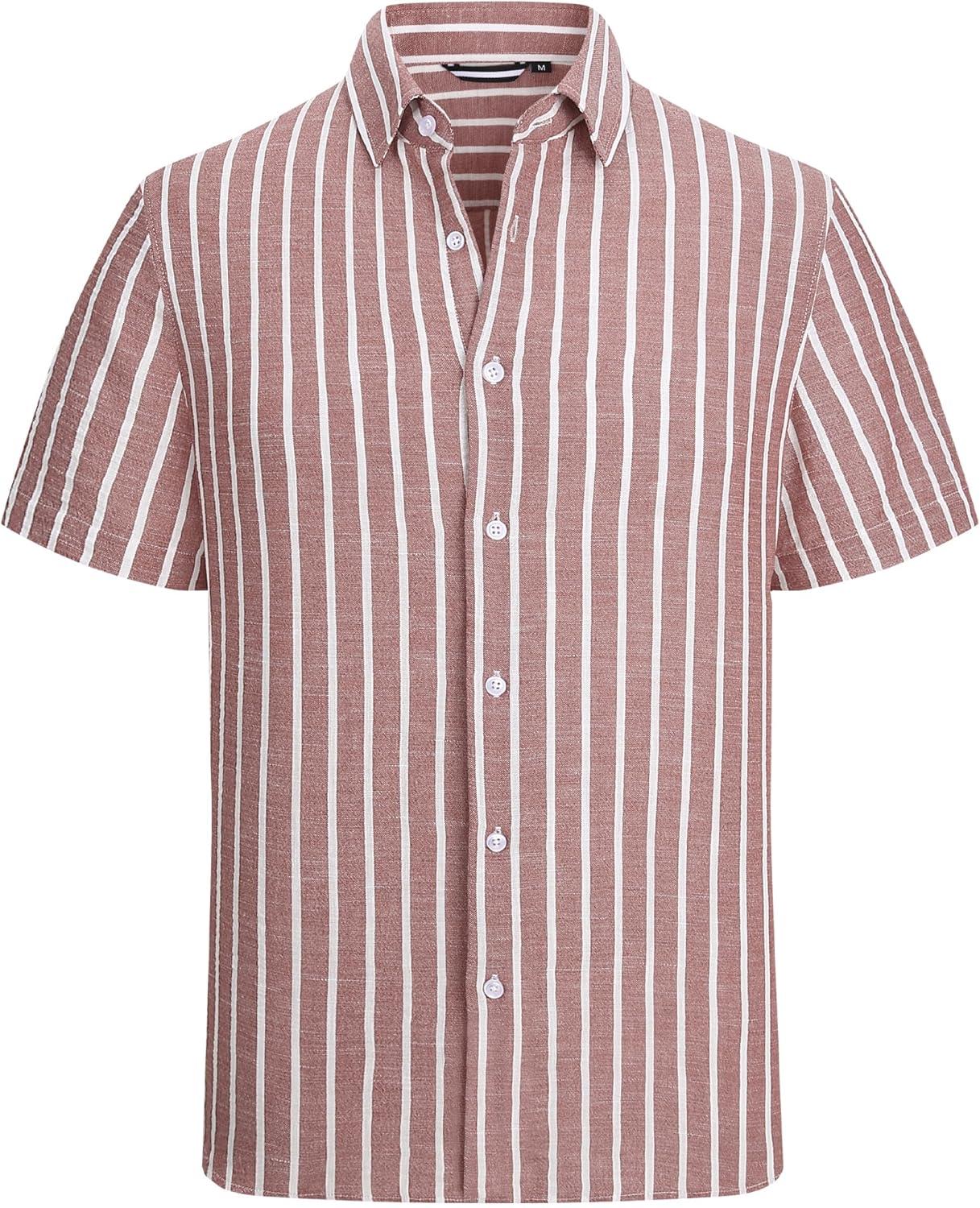 imageAlex Vando Mens Linen Short Sleeve Casual Button Down Shirt for Men Beach Wedding ShirtsBurgundy