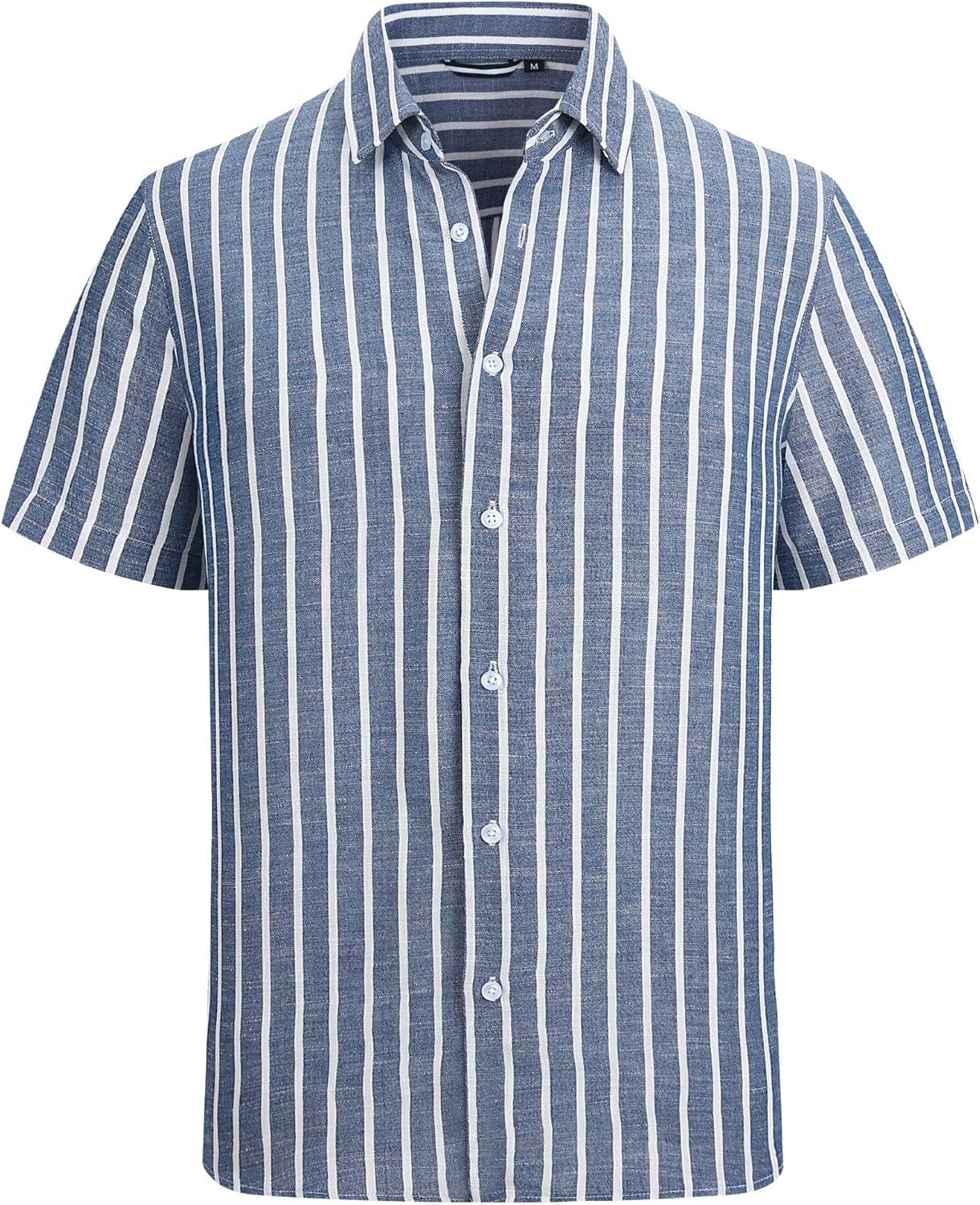 imageAlex Vando Mens Linen Short Sleeve Casual Button Down Shirt for Men Beach Wedding ShirtsDarkblue
