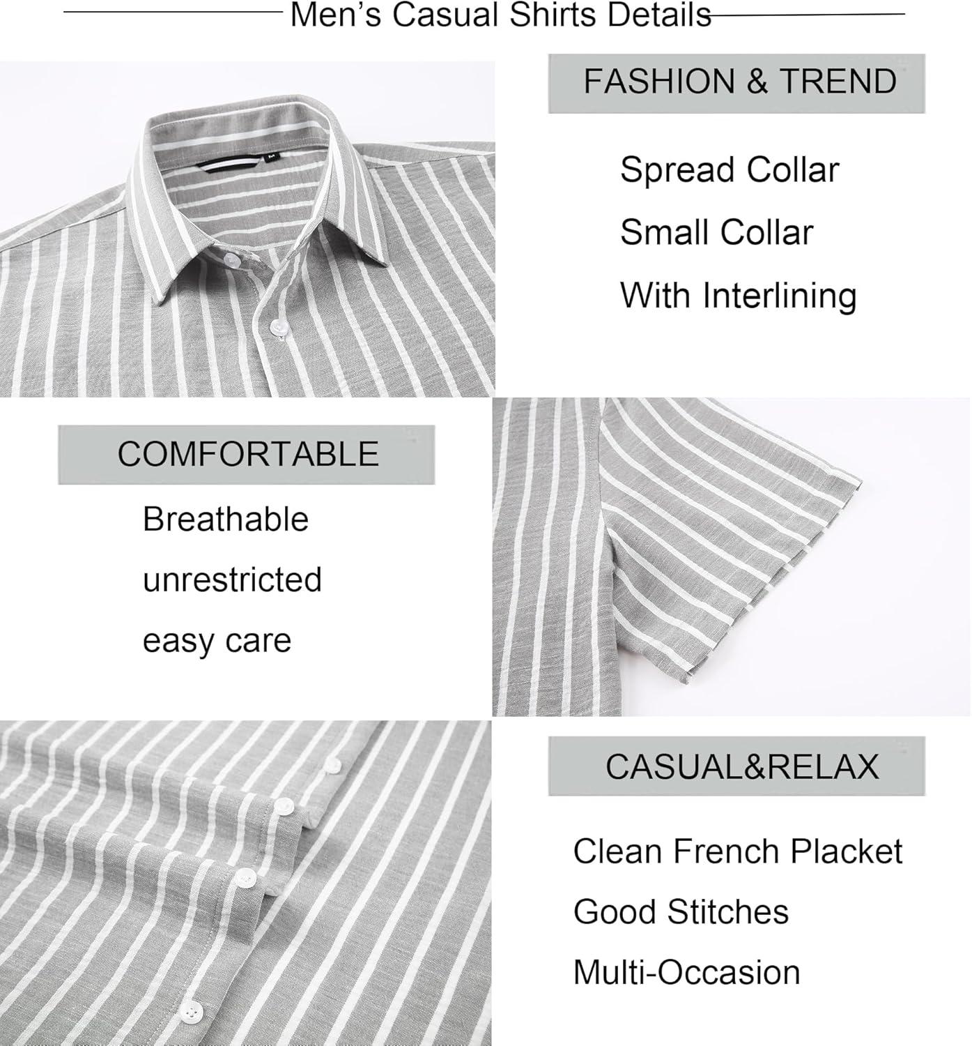 imageAlex Vando Mens Linen Short Sleeve Casual Button Down Shirt for Men Beach Wedding ShirtsGrey