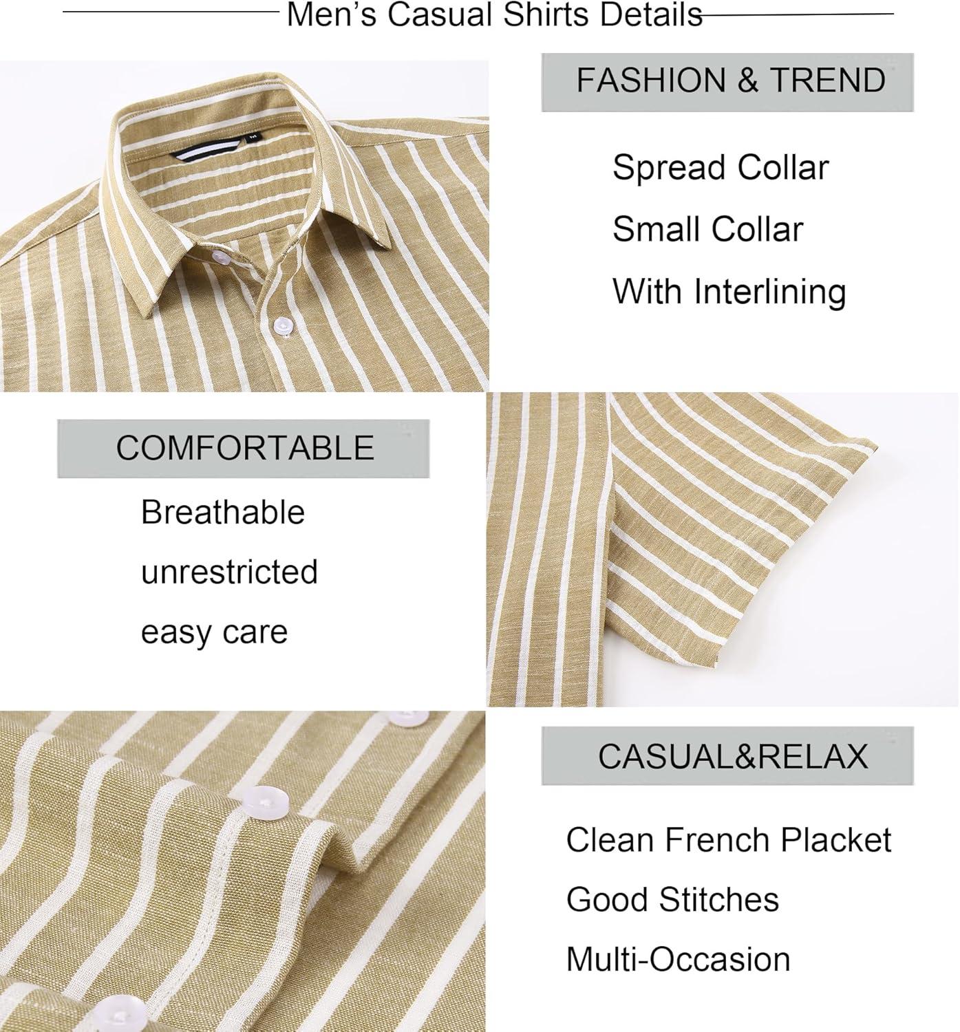 imageAlex Vando Mens Linen Short Sleeve Casual Button Down Shirt for Men Beach Wedding ShirtsKhaki