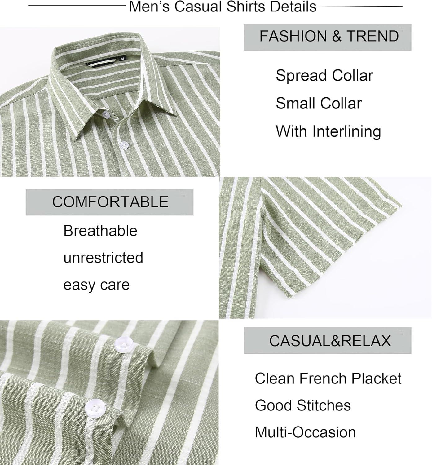 imageAlex Vando Mens Linen Short Sleeve Casual Button Down Shirt for Men Beach Wedding ShirtsLtgreen