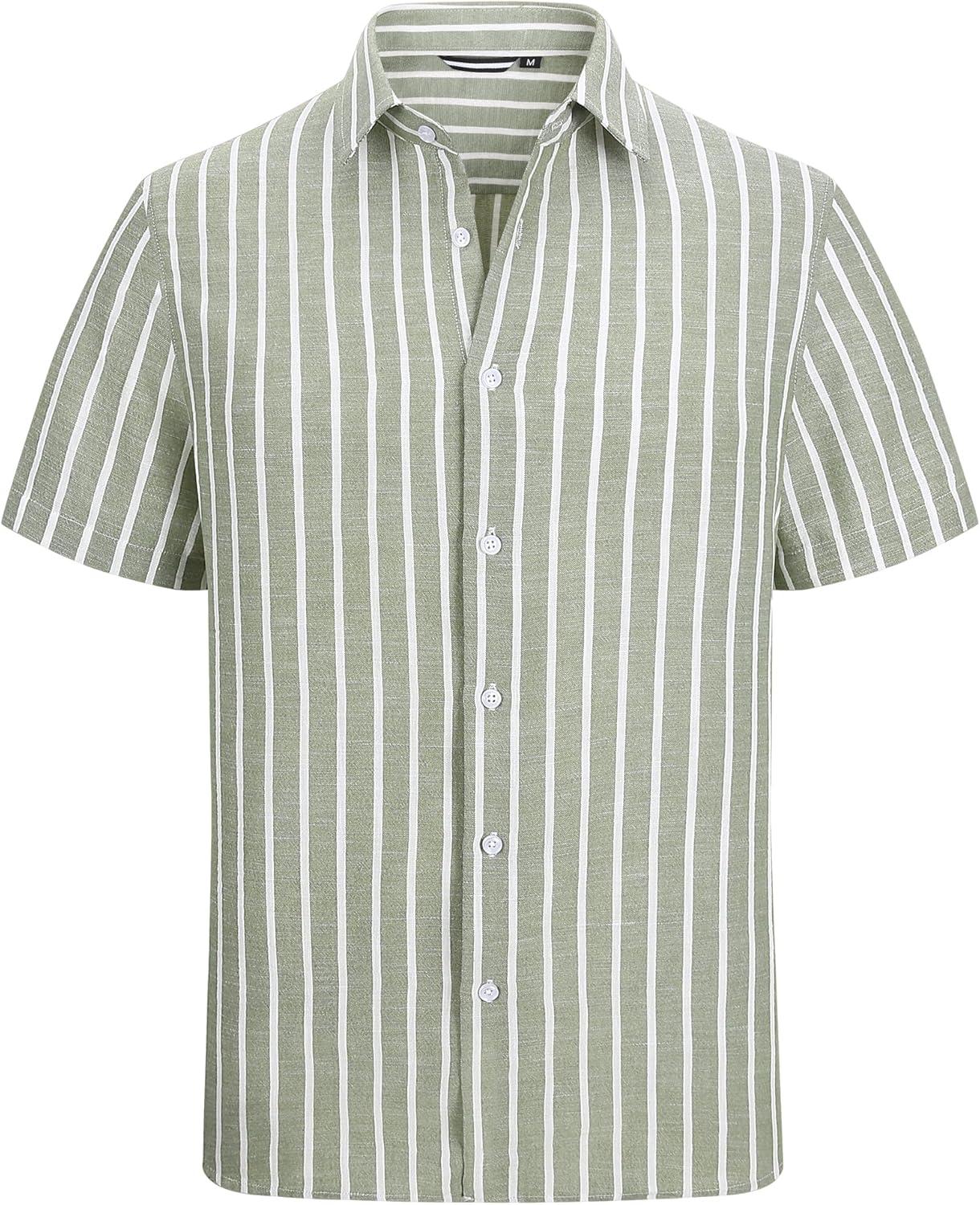 imageAlex Vando Mens Linen Short Sleeve Casual Button Down Shirt for Men Beach Wedding ShirtsLtgreen