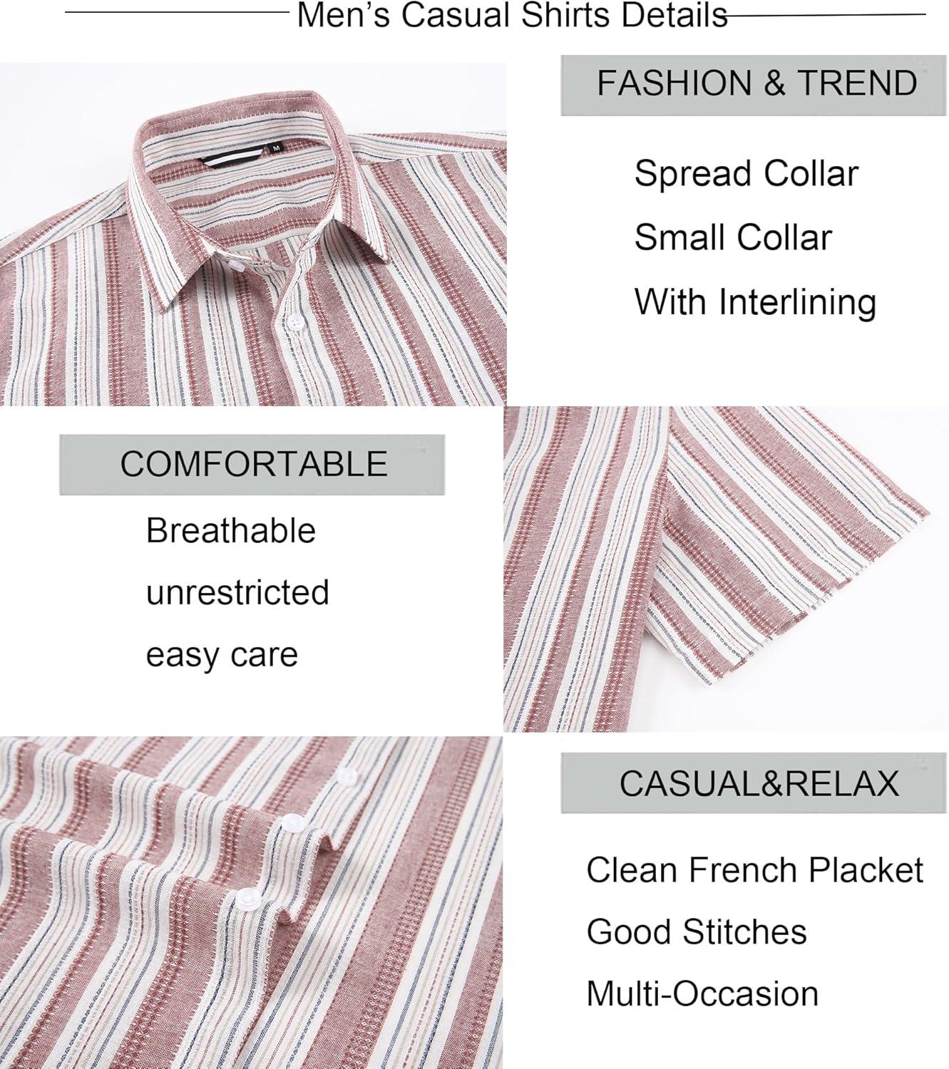 imageAlex Vando Mens Linen Short Sleeve Casual Button Down Shirt for Men Beach Wedding ShirtsRedwhite