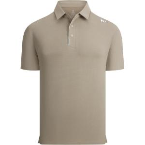 Alex Vando Mens Golf Shirts Moisture Wicking Quick-Dry Short Sleeve Performance Dry Fit Active Men Polo Shirts(Khaki)