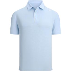 Alex Vando Mens Golf Shirts Moisture Wicking Quick-Dry Short Sleeve Performance Dry Fit Active Men Polo Shirts(Ltblue)