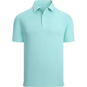 Alex Vando Mens Golf Shirts Moisture Wicking Quick-Dry Short Sleeve Performance Dry Fit Active Men Polo Shirts(Turquoise)