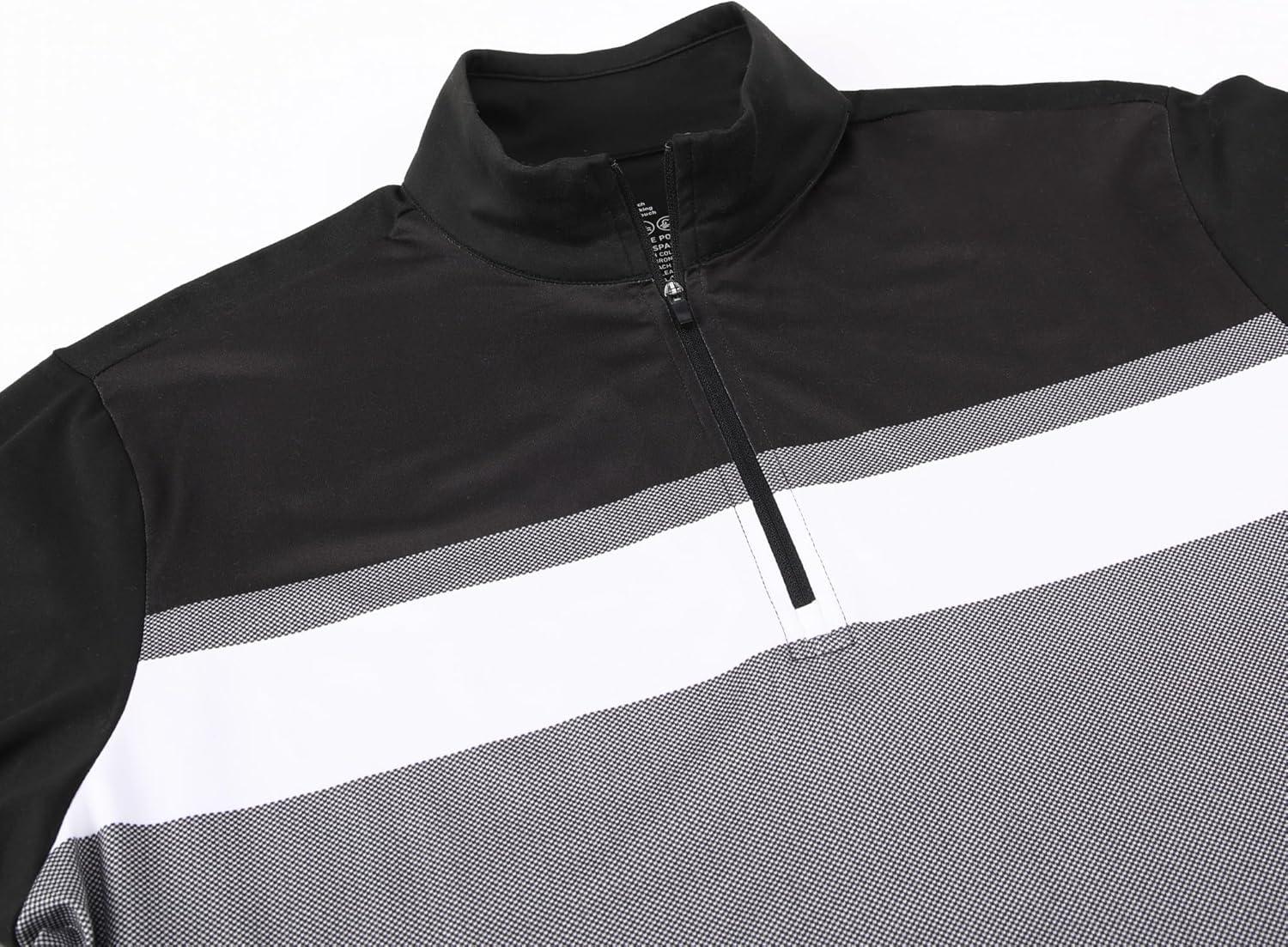 imageAlex Vando Mens Long Sleeve Zipper Golf Shirts Color Block Texture Polo Shirt for MenBlack 171