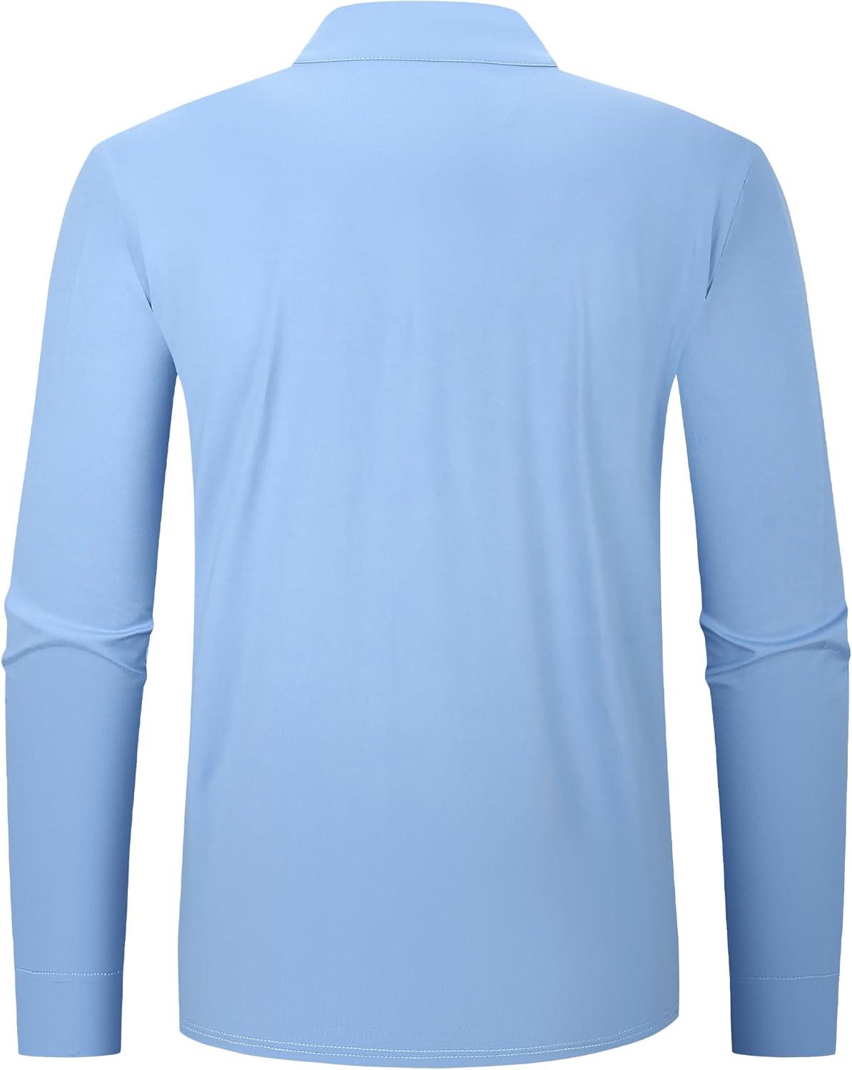 imageAlex Vando Mens Long Sleeve Zipper Golf Shirts Color Block Texture Polo Shirt for MenBlue 171