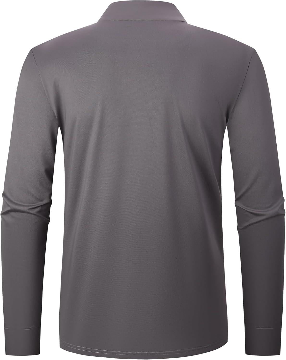imageAlex Vando Mens Long Sleeve Zipper Golf Shirts Color Block Texture Polo Shirt for MenDark Grey 171