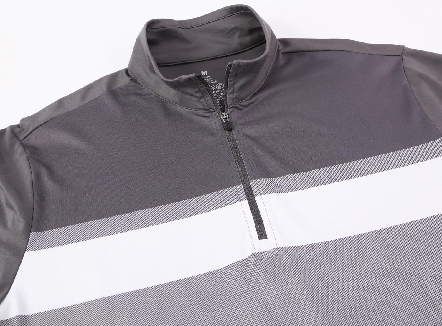 imageAlex Vando Mens Long Sleeve Zipper Golf Shirts Color Block Texture Polo Shirt for MenDark Grey 171