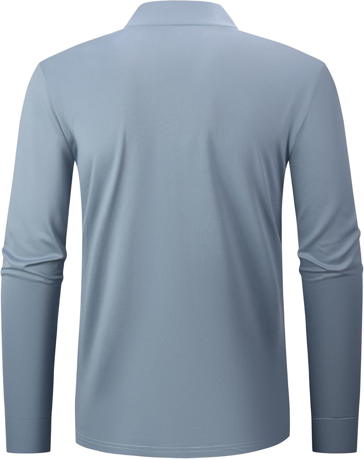 imageAlex Vando Mens Long Sleeve Zipper Golf Shirts Color Block Texture Polo Shirt for MenDusty Blue 171