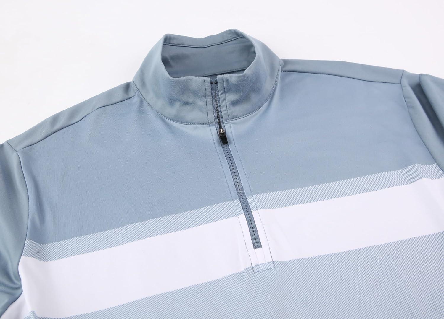 imageAlex Vando Mens Long Sleeve Zipper Golf Shirts Color Block Texture Polo Shirt for MenDusty Blue 171