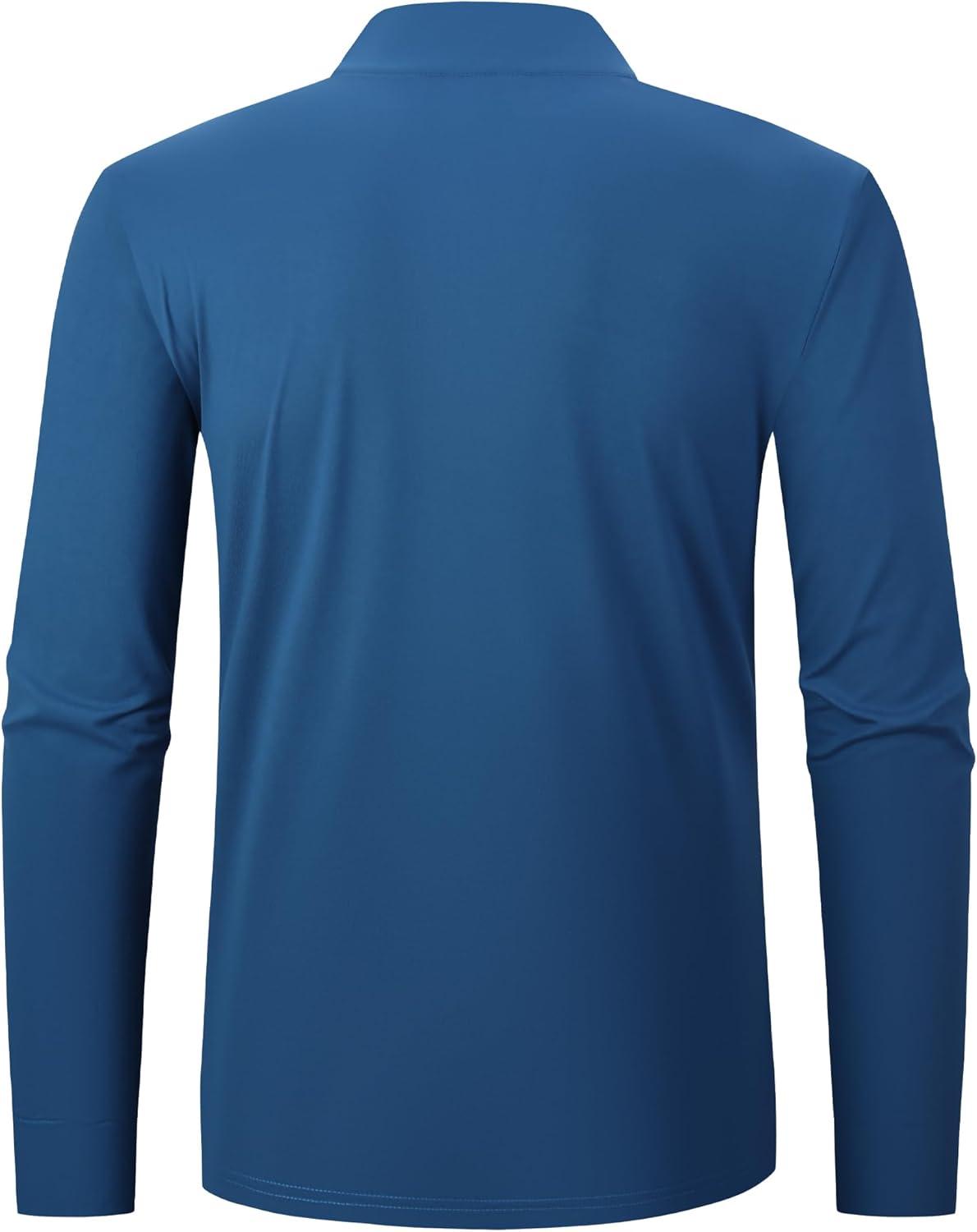 imageAlex Vando Mens Long Sleeve Zipper Golf Shirts Color Block Texture Polo Shirt for MenNavy 171