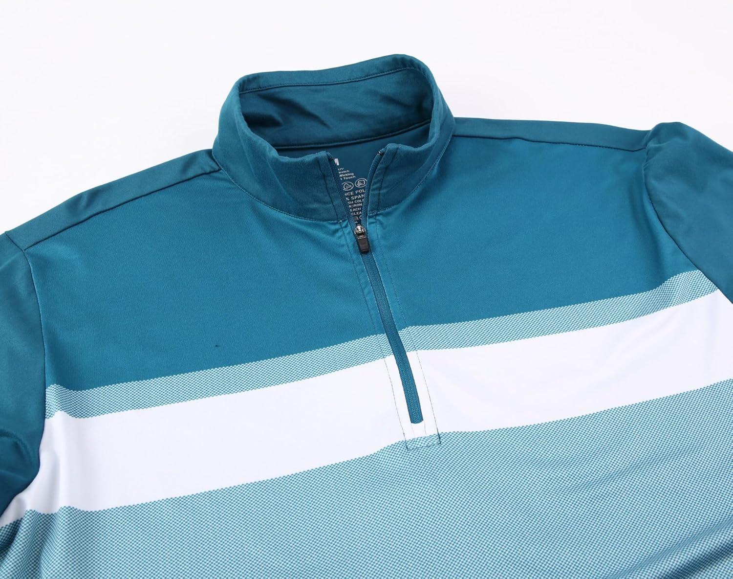 imageAlex Vando Mens Long Sleeve Zipper Golf Shirts Color Block Texture Polo Shirt for MenTeal 171