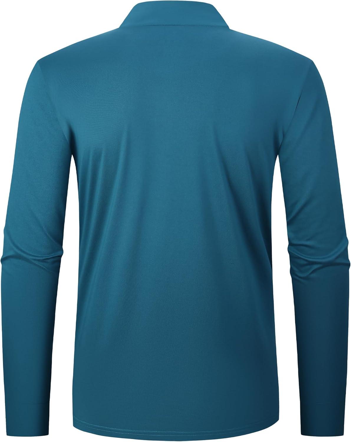 imageAlex Vando Mens Long Sleeve Zipper Golf Shirts Color Block Texture Polo Shirt for MenTeal 171