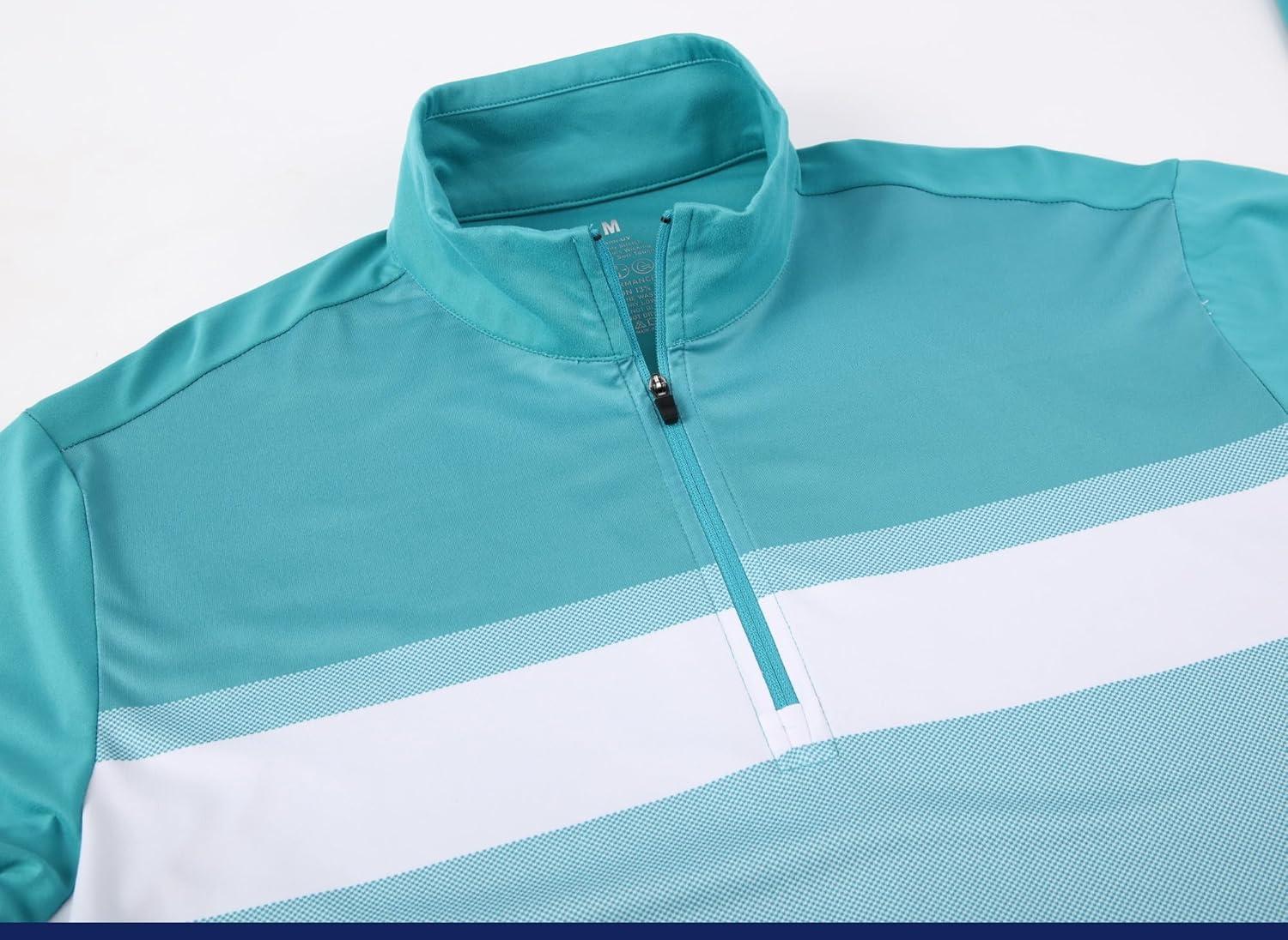 imageAlex Vando Mens Long Sleeve Zipper Golf Shirts Color Block Texture Polo Shirt for MenTurquoise 171