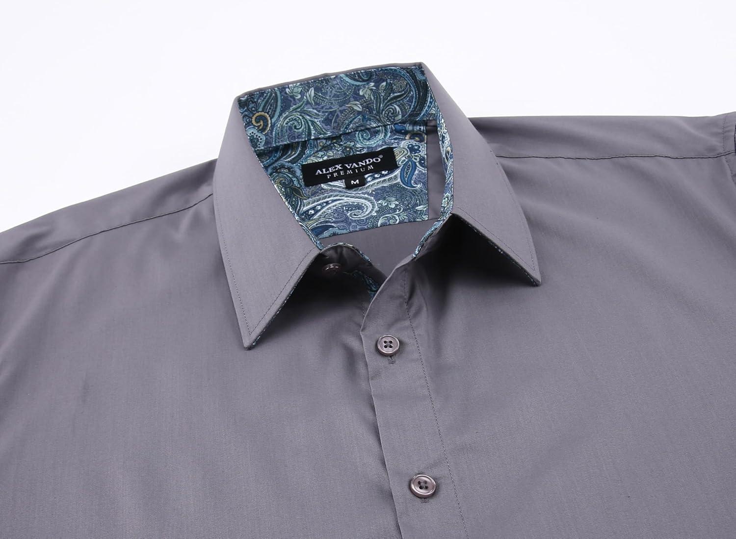 imageAlex Vando Mens Cotton Stretch Dress Shirt Regular Fit Fashion Paisley Contrast Button Down ShirtsCharcoal