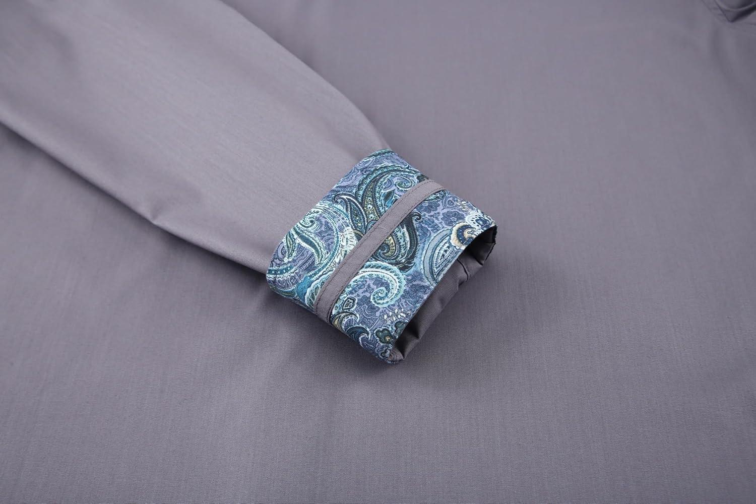 imageAlex Vando Mens Cotton Stretch Dress Shirt Regular Fit Fashion Paisley Contrast Button Down ShirtsCharcoal