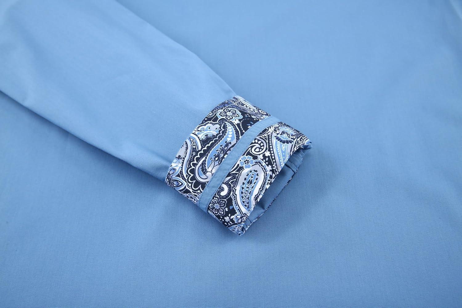 imageAlex Vando Mens Cotton Stretch Dress Shirt Regular Fit Fashion Paisley Contrast Button Down ShirtsDusty Blue