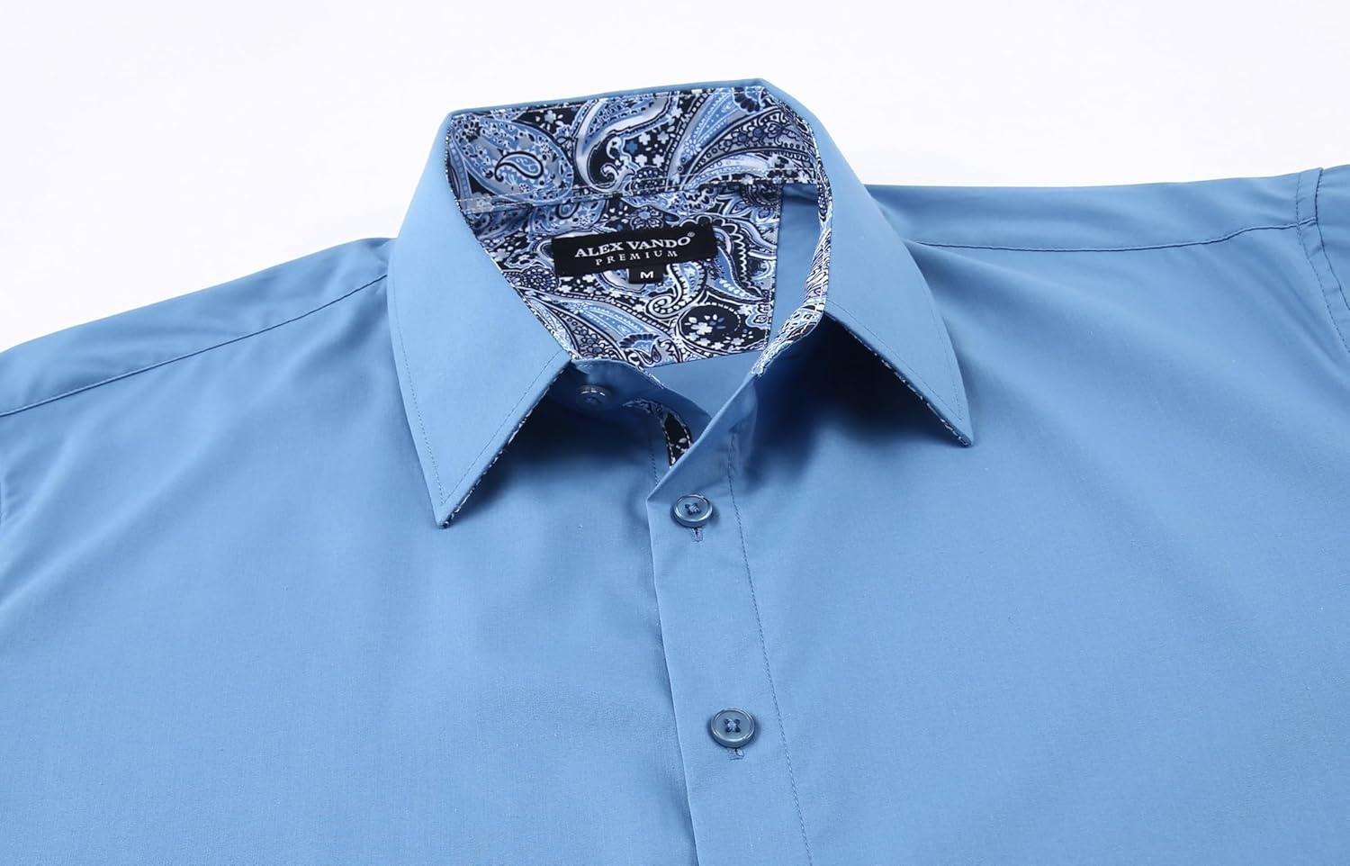 imageAlex Vando Mens Cotton Stretch Dress Shirt Regular Fit Fashion Paisley Contrast Button Down ShirtsDusty Blue