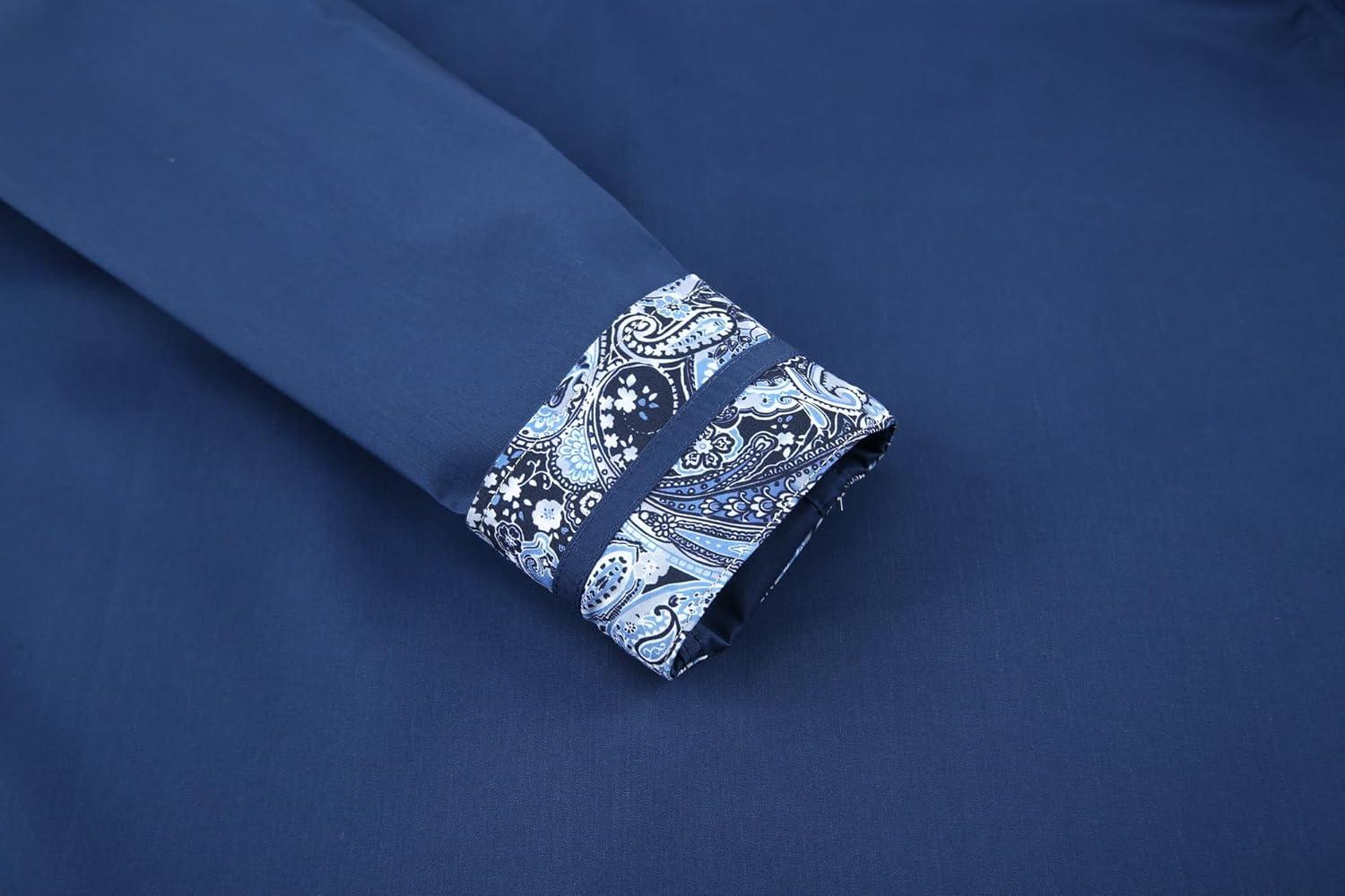 imageAlex Vando Mens Cotton Stretch Dress Shirt Regular Fit Fashion Paisley Contrast Button Down ShirtsNavy