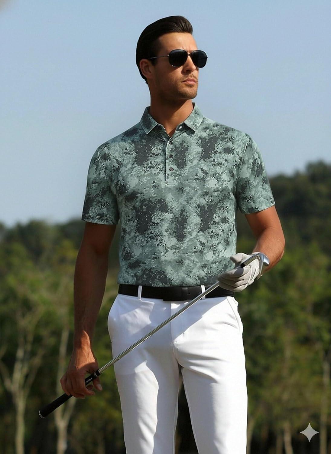imageAlex Vando Mens Golf Shirts Moisture Wicking QuickDry Short Sleeve Casual Print Collared Polo Shirts for MenArmycamouflage