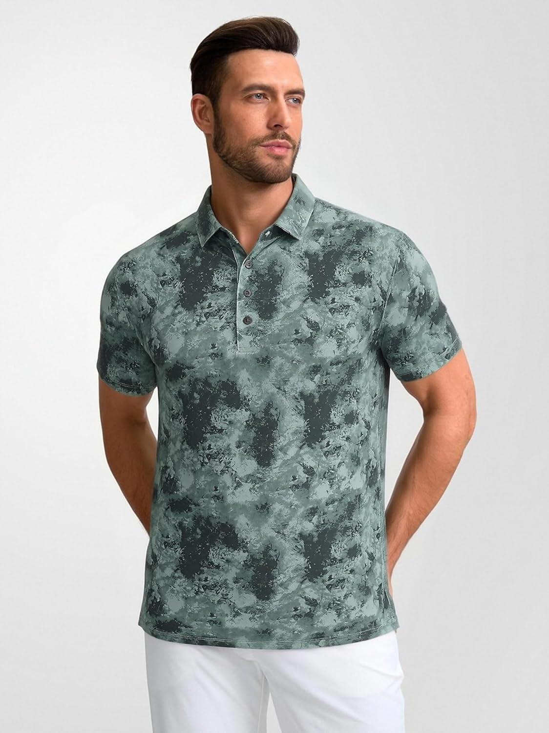 imageAlex Vando Mens Golf Shirts Moisture Wicking QuickDry Short Sleeve Casual Print Collared Polo Shirts for MenArmycamouflage