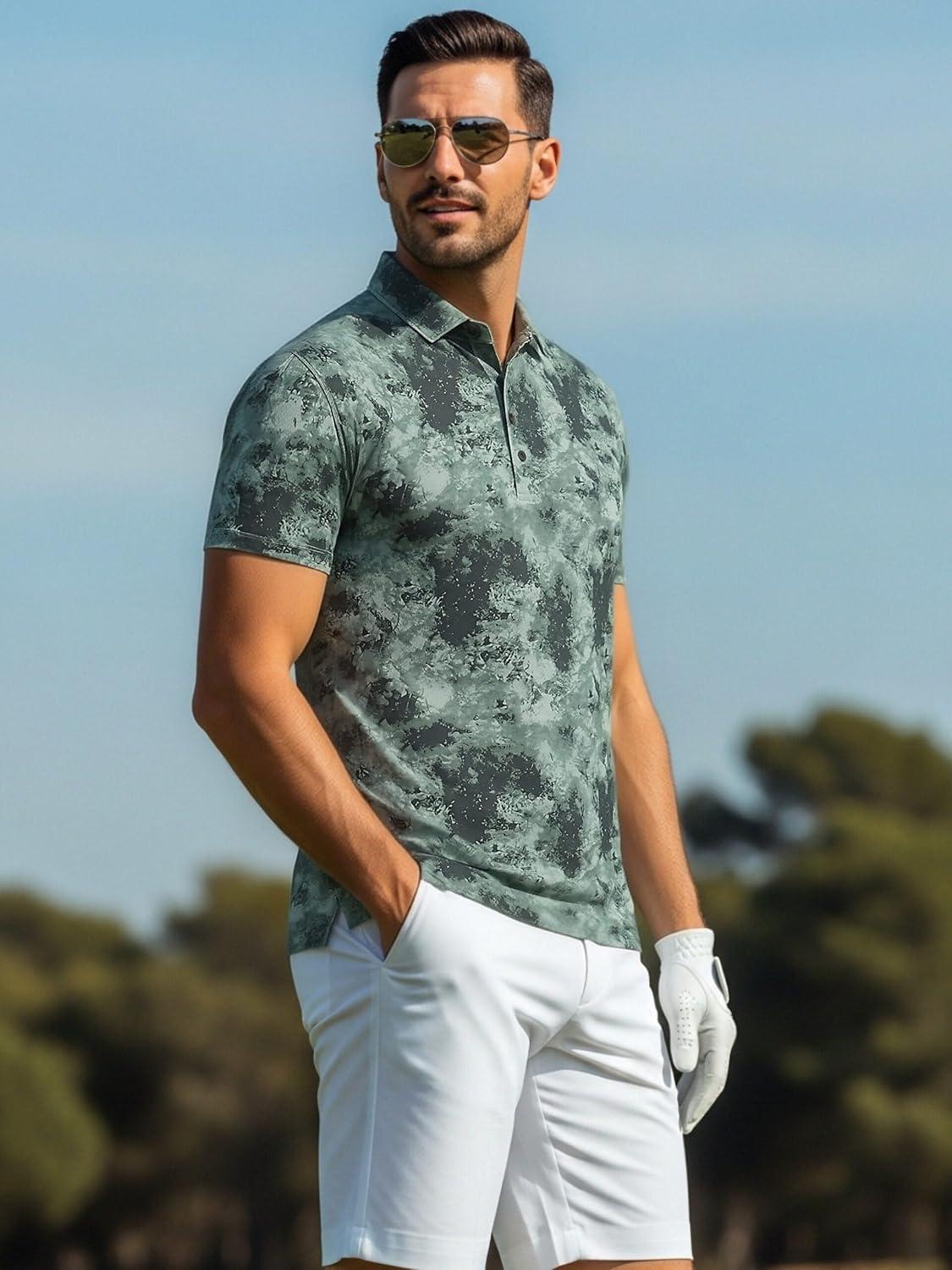 imageAlex Vando Mens Golf Shirts Moisture Wicking QuickDry Short Sleeve Casual Print Collared Polo Shirts for MenArmycamouflage