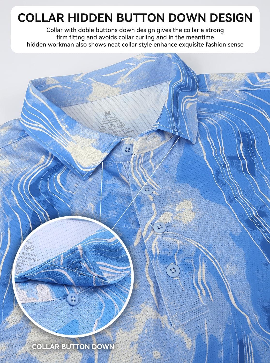imageAlex Vando Mens Golf Shirts Moisture Wicking QuickDry Short Sleeve Casual Print Collared Polo Shirts for MenBluebeigeblur