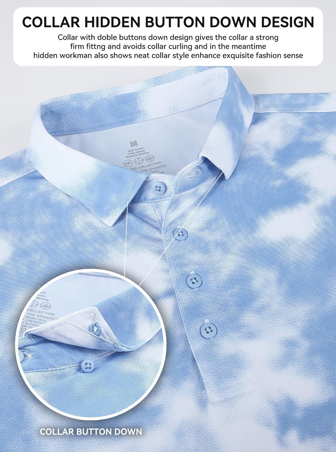 imageAlex Vando Mens Golf Shirts Moisture Wicking QuickDry Short Sleeve Casual Print Collared Polo Shirts for MenBluewhitecloud