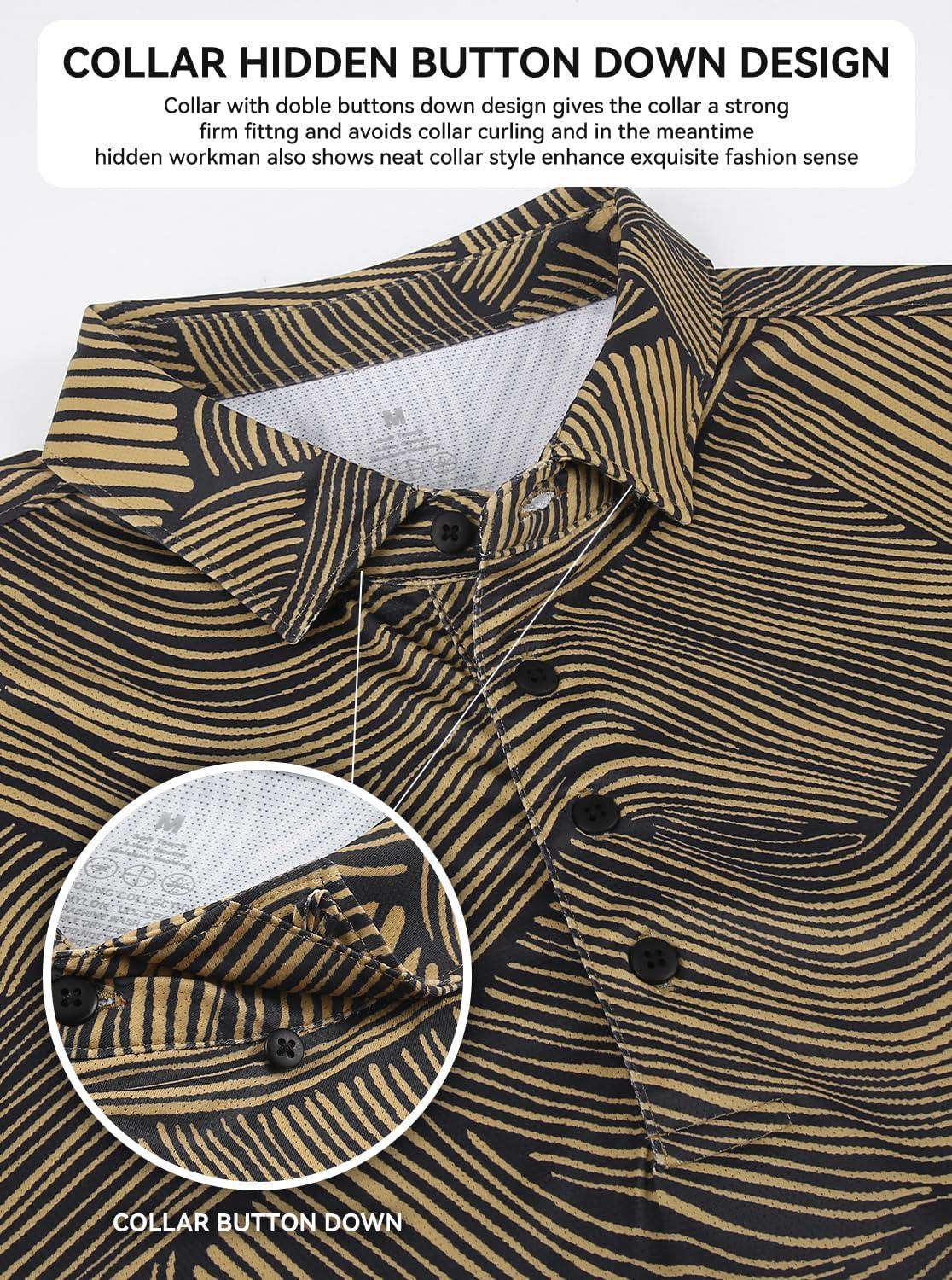 imageAlex Vando Mens Golf Shirts Moisture Wicking QuickDry Short Sleeve Casual Print Collared Polo Shirts for MenBrownblackstream