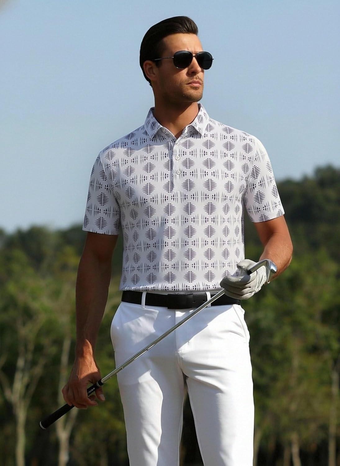 imageAlex Vando Mens Golf Shirts Moisture Wicking QuickDry Short Sleeve Casual Print Collared Polo Shirts for MenLightgray
