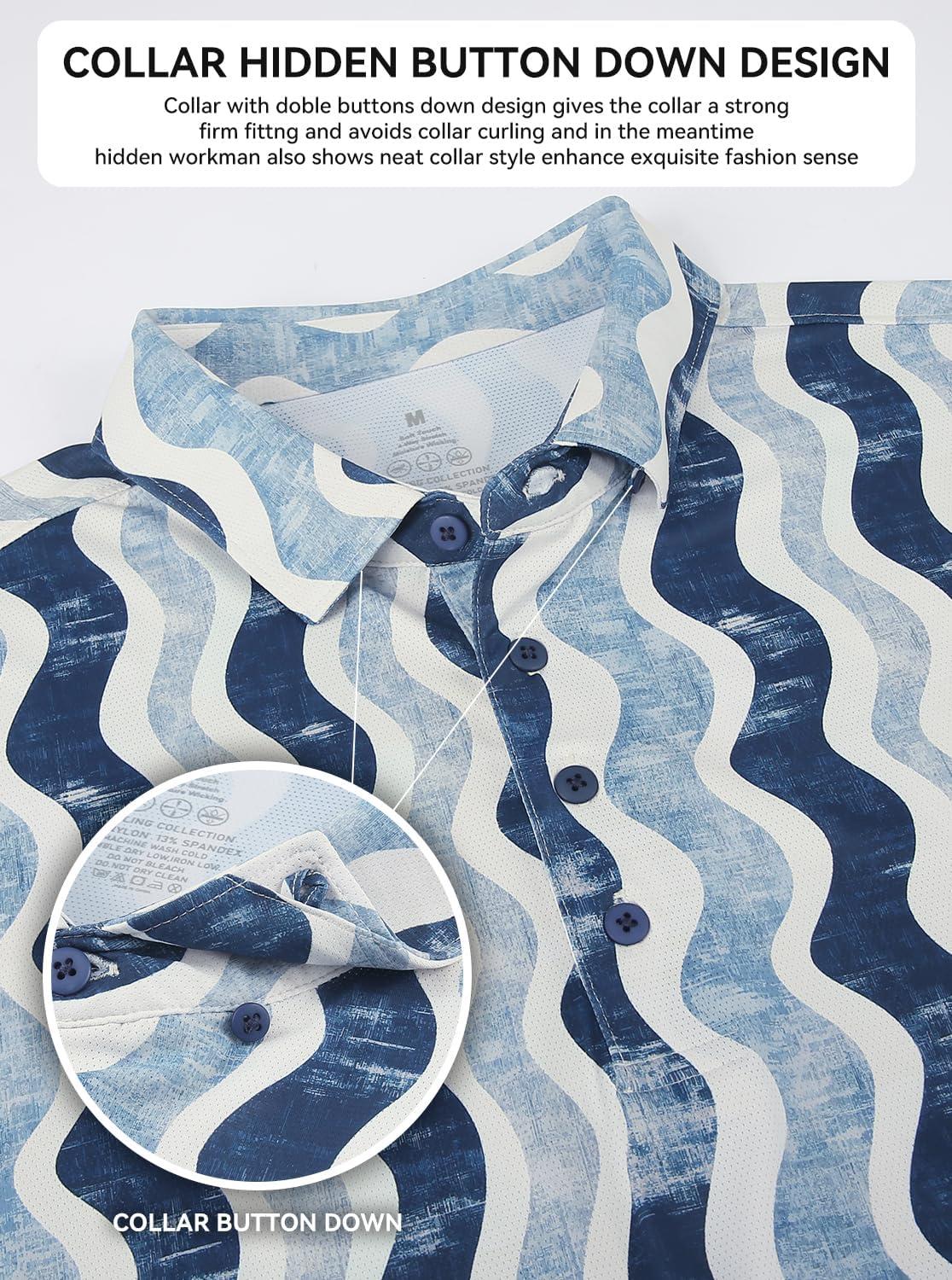 imageAlex Vando Mens Golf Shirts Moisture Wicking QuickDry Short Sleeve Casual Print Collared Polo Shirts for MenNavybeigewave