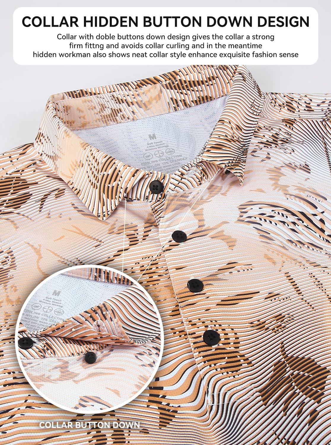 imageAlex Vando Mens Golf Shirts Moisture Wicking QuickDry Short Sleeve Casual Print Collared Polo Shirts for MenOrangewhitewave