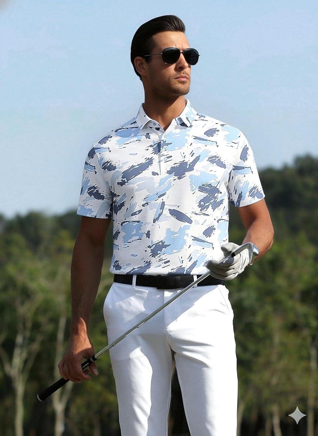 imageAlex Vando Mens Golf Shirts Moisture Wicking QuickDry Short Sleeve Casual Print Collared Polo Shirts for MenSmogbluesplash