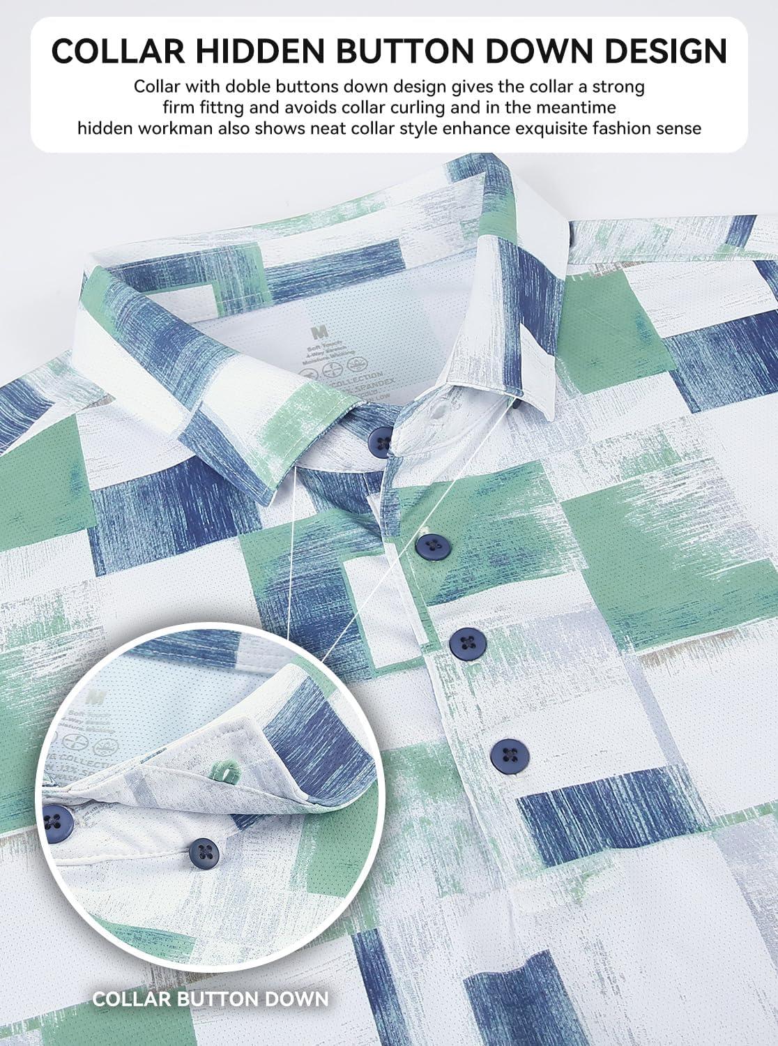 imageAlex Vando Mens Golf Shirts Moisture Wicking QuickDry Short Sleeve Casual Print Collared Polo Shirts for MenTealblock