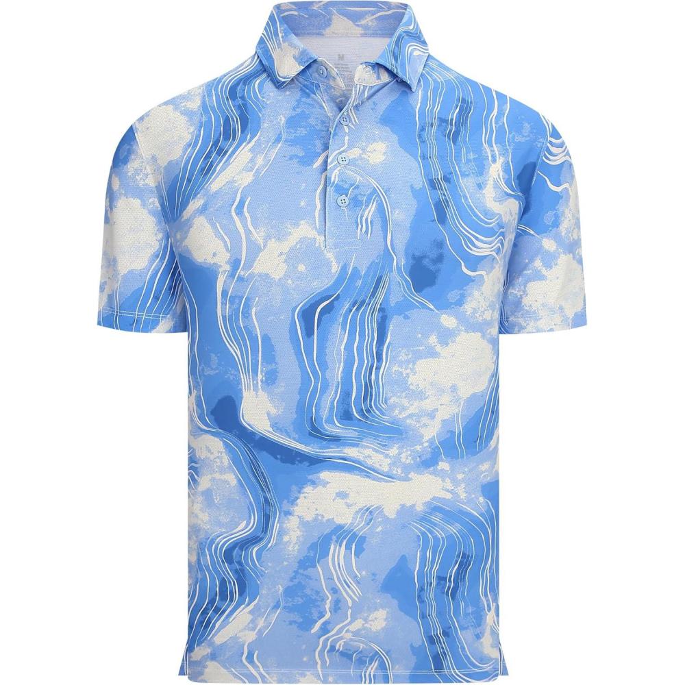 imageAlex Vando Mens Golf Shirts Moisture Wicking QuickDry Short Sleeve Casual Print Collared Polo Shirts for MenBluebeigeblur