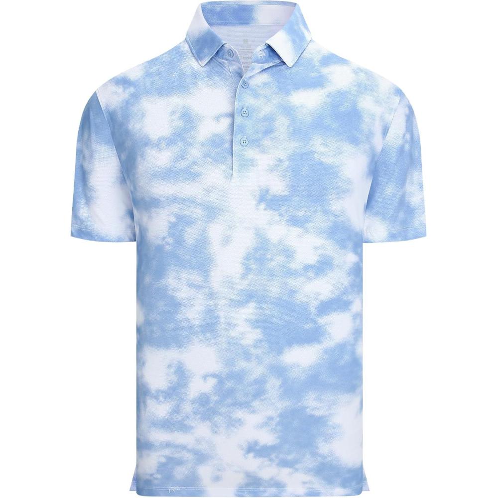imageAlex Vando Mens Golf Shirts Moisture Wicking QuickDry Short Sleeve Casual Print Collared Polo Shirts for MenBluewhitecloud