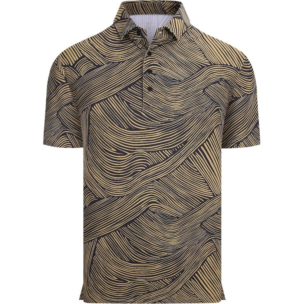 imageAlex Vando Mens Golf Shirts Moisture Wicking QuickDry Short Sleeve Casual Print Collared Polo Shirts for MenBrownblackstream
