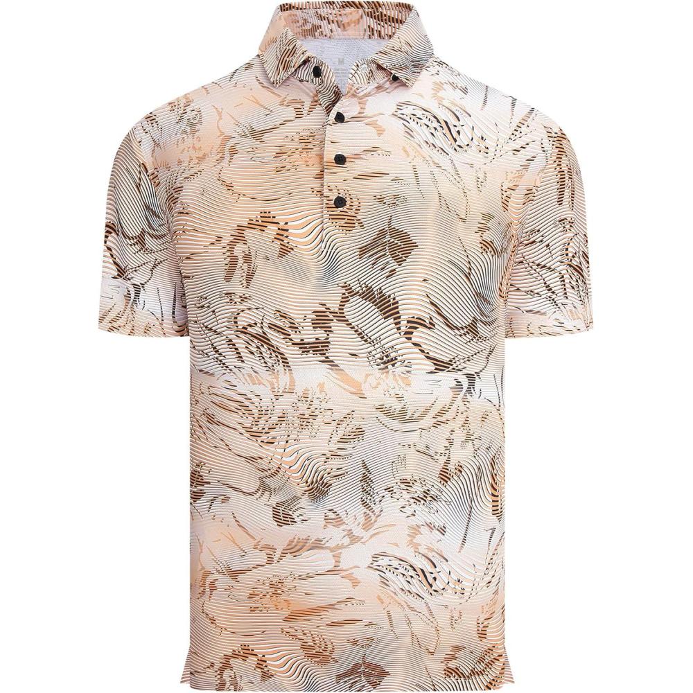 imageAlex Vando Mens Golf Shirts Moisture Wicking QuickDry Short Sleeve Casual Print Collared Polo Shirts for MenOrangewhitewave