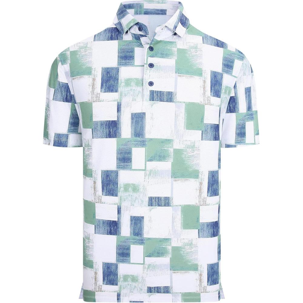imageAlex Vando Mens Golf Shirts Moisture Wicking QuickDry Short Sleeve Casual Print Collared Polo Shirts for MenTealblock