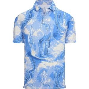 Alex Vando Mens Golf Shirts Moisture Wicking Quick-Dry Short Sleeve Casual Print Collared Polo Shirts for Men(Bluebeigeblur)