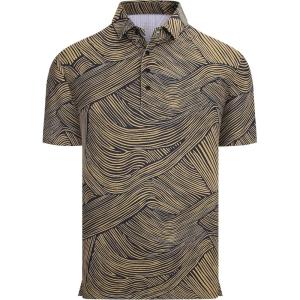 Alex Vando Mens Golf Shirts Moisture Wicking Quick-Dry Short Sleeve Casual Print Collared Polo Shirts for Men(Brownblackstream)